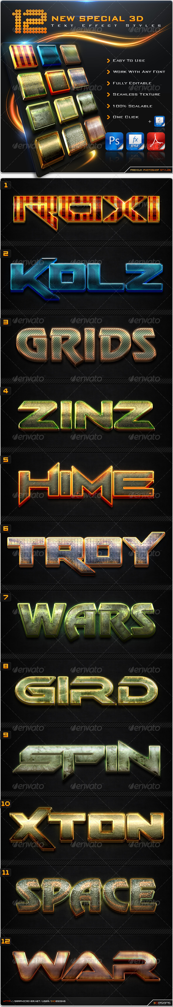 GraphicRiver 12 New Special 3D Text Effect Styles & Actions 8585454 GraphicRiver 12 New Special 3D Text Effect Styles & Actions 8585454