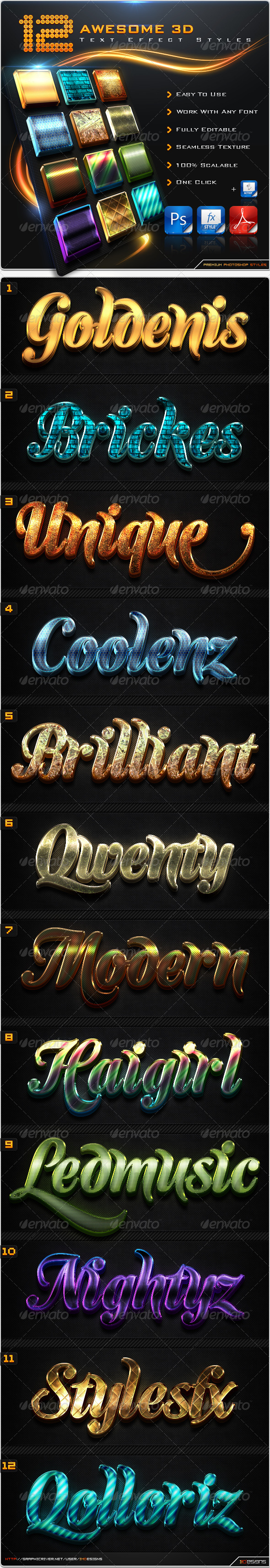 GraphicRiver 12 Awesome 3D Text Effect Styles & Actions 8585656 GraphicRiver 12 Awesome 3D Text Effect Styles & Actions 8585656