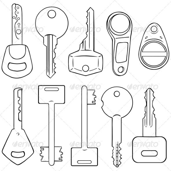 Vector Set of Lineart Modern Keys (Man-made objects)