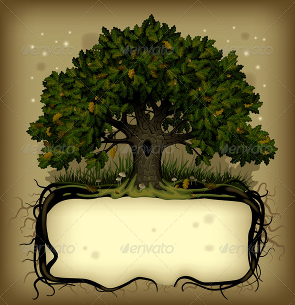 Oak Tree wih a Banner (Backgrounds)