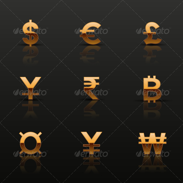 Golden Currency Icons Set