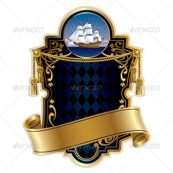 GraphicRiver Gold-Framed Label with a Ship 8587202 GraphicRiver Gold-Framed Label with a Ship 8587202