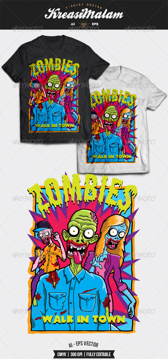 GraphicRiver Zombies Walk In Town T-Shirt Design 8588409 GraphicRiver Zombies Walk In Town T-Shirt Design 8588409