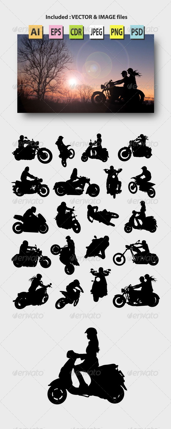 GraphicRiver Motorcycle Rider Silhouettes 8589081 GraphicRiver Motorcycle Rider Silhouettes 8589081
