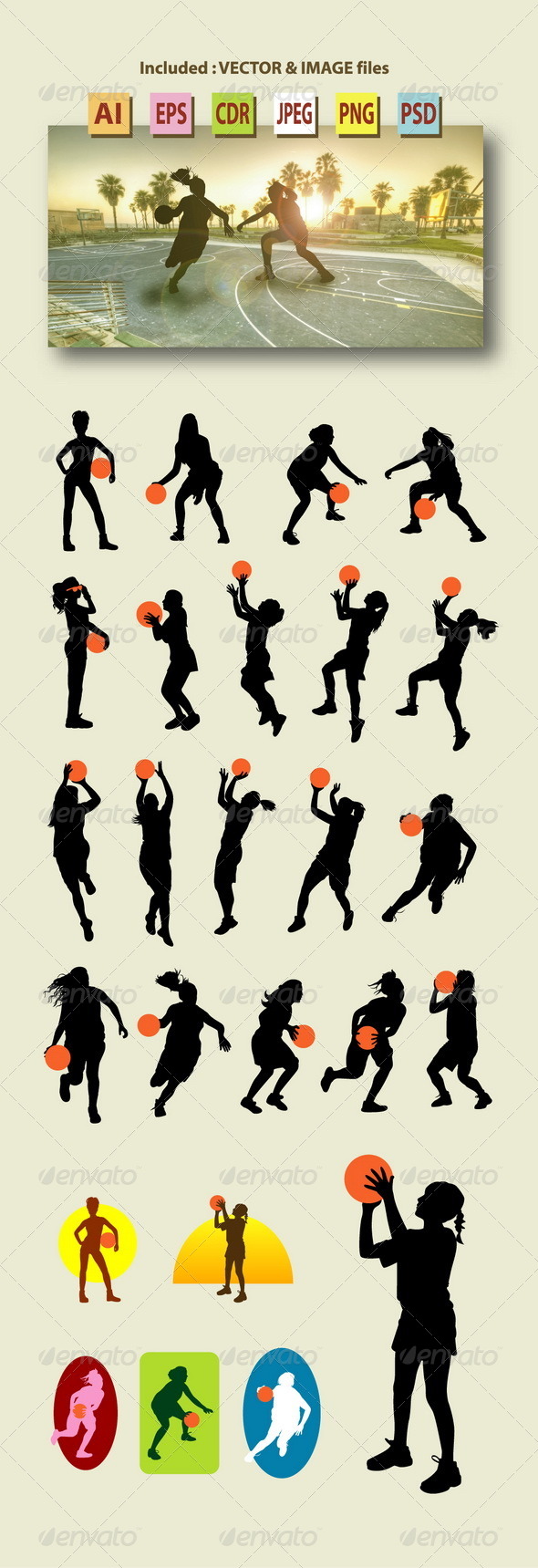 GraphicRiver Female Basketball Silhouettes 7918468 GraphicRiver Female Basketball Silhouettes 7918468