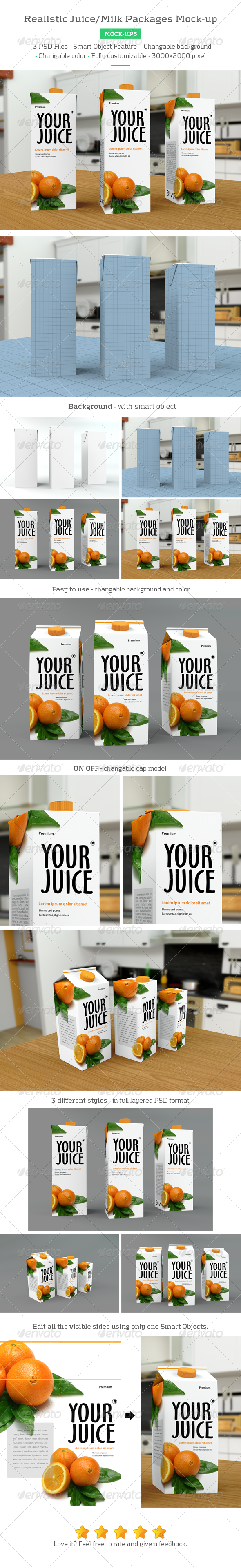 Realistic Milk/Juice Packages Mockup