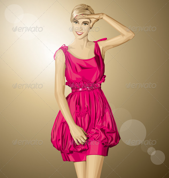 Vector Surprised Blonde in Pink Dress (People)