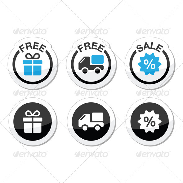 Free Gift, Free Delivery, Sale Labels Set (Abstract)