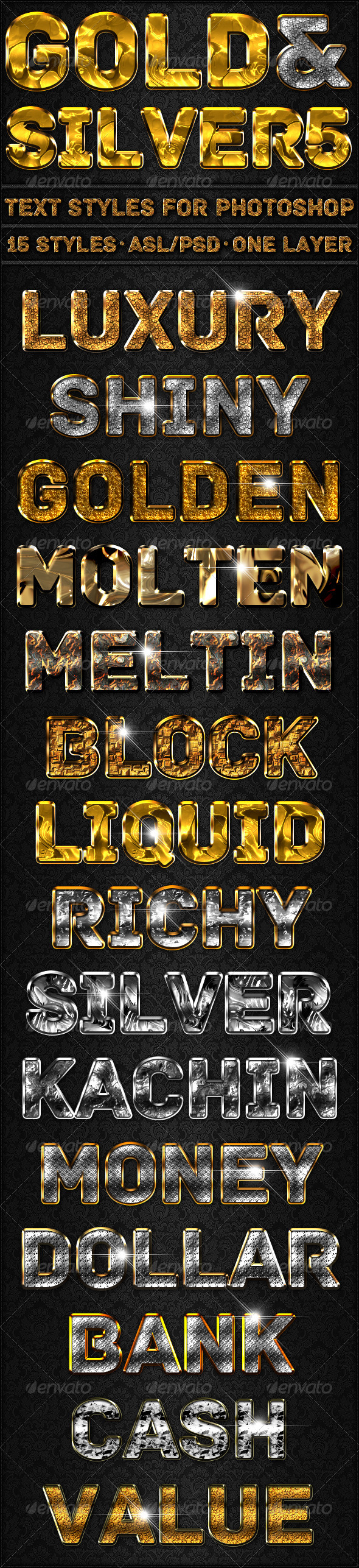 GraphicRiver Gold & Silver 5 Text Styles 8597403 GraphicRiver Gold & Silver 5 Text Styles 8597403
