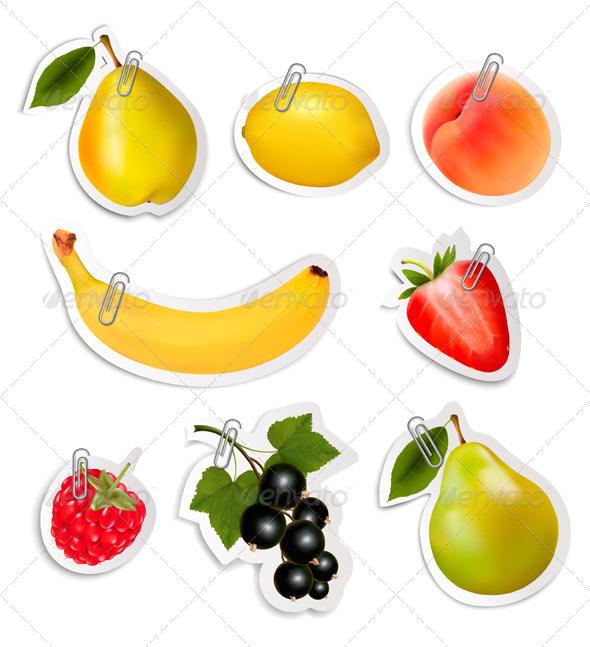 GraphicRiver Set of Flat Fruit Stickers with Paper Clips 8597933 GraphicRiver Set of Flat Fruit Stickers with Paper Clips 8597933