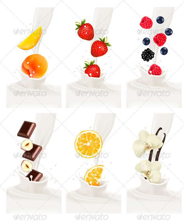 GraphicRiver Colorful Fresh Fruits Falling into a Milk Splash 8597961 GraphicRiver Colorful Fresh Fruits Falling into a Milk Splash 8597961