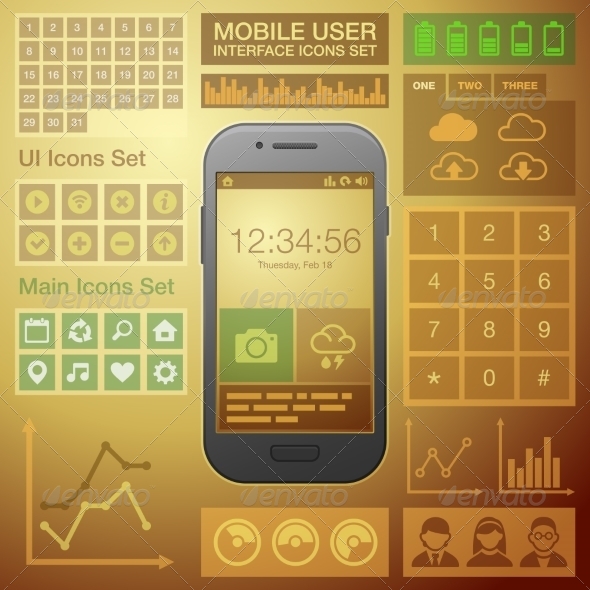 Flat Mobile UI User Interface Design Elements Kit. (Communications)