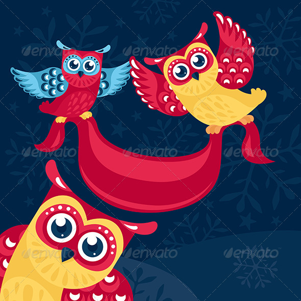 GraphicRiver Holiday Vector Illustration With Owls 8608990 GraphicRiver Holiday Vector Illustration With Owls 8608990
