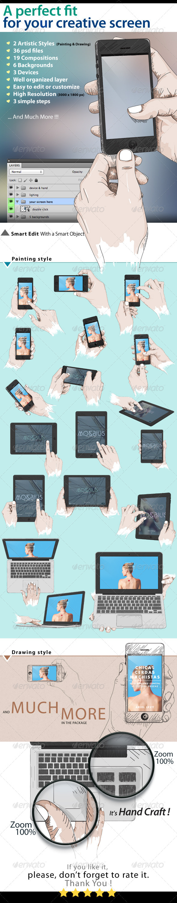 Device Mockup with Hand - Multiple Displays