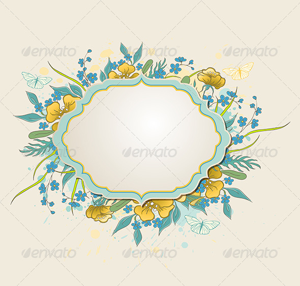 GraphicRiver Label with Yellow Flowers and Butterflies 8611990 GraphicRiver Label with Yellow Flowers and Butterflies 8611990