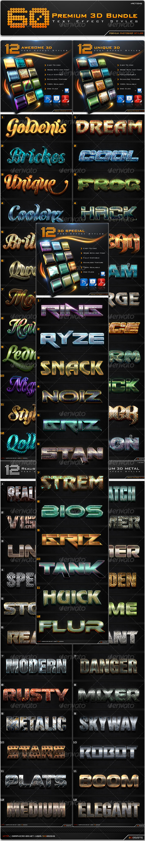 GraphicRiver 60 Premium 3D Text Effect Styles Bundle 8613130 GraphicRiver 60 Premium 3D Text Effect Styles Bundle 8613130