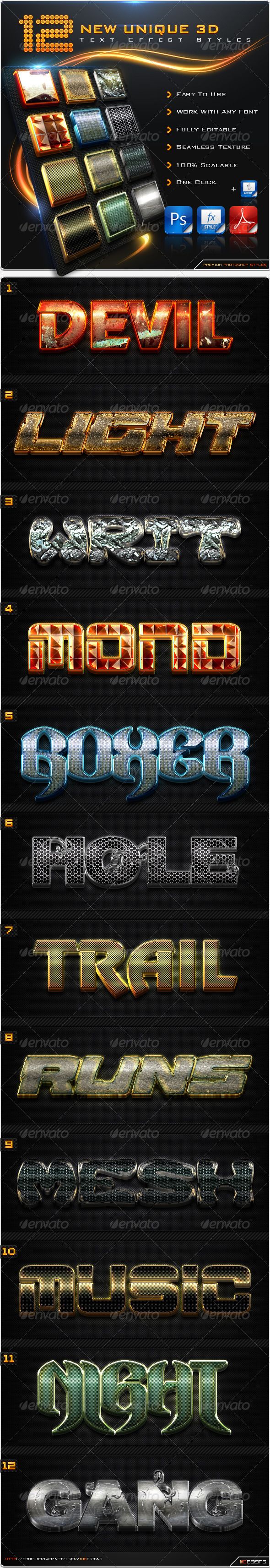 GraphicRiver 12 New Unique 3D Text Effect Styles & Actions 8613170 GraphicRiver 12 New Unique 3D Text Effect Styles & Actions 8613170