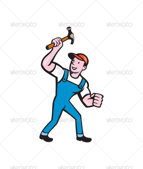 GraphicRiver Builder Carpenter Holding Hammer Cartoon 8615034 GraphicRiver Builder Carpenter Holding Hammer Cartoon 8615034
