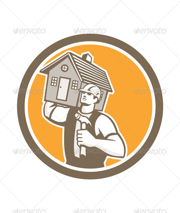 GraphicRiver Builder Carrying House & Hammer Retro 8615044 GraphicRiver Builder Carrying House & Hammer Retro 8615044