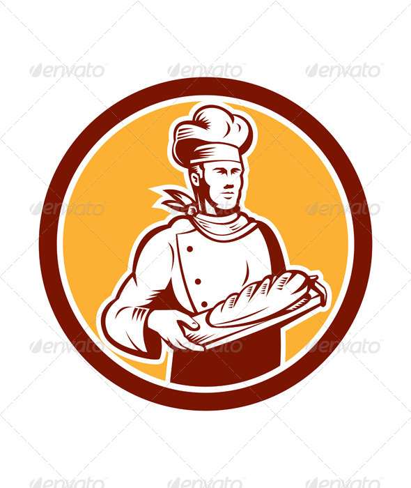 GraphicRiver Baker Holding Bread Woodcut Retro 8615065 GraphicRiver Baker Holding Bread Woodcut Retro 8615065