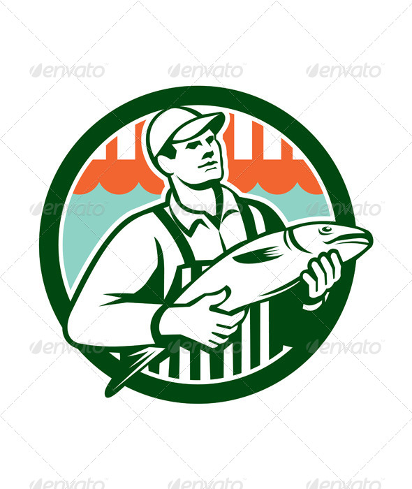 GraphicRiver Fishmonger Holding Fish Circle Retro 8615124 GraphicRiver Fishmonger Holding Fish Circle Retro 8615124