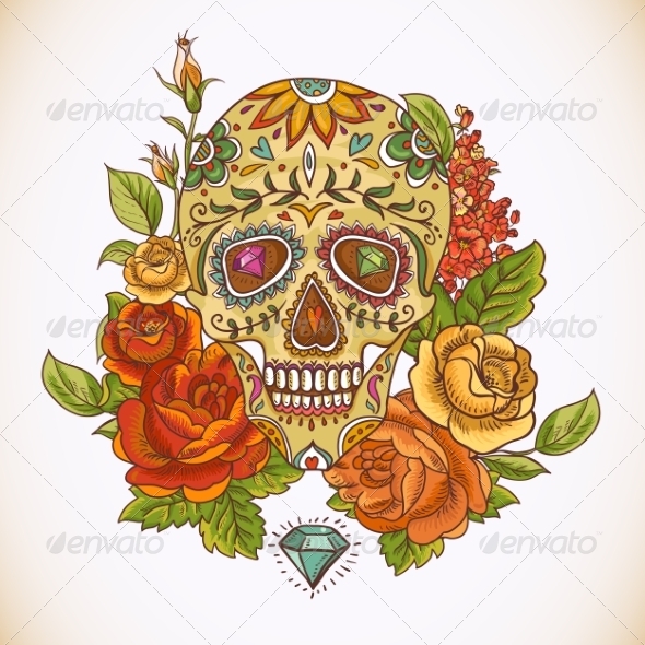 GraphicRiver Skull and Flowers Day of The Dead 8619832 GraphicRiver Skull and Flowers Day of The Dead 8619832