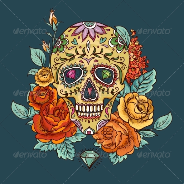 GraphicRiver Skull and Flowers Day of The Dead 8619835 GraphicRiver Skull and Flowers Day of The Dead 8619835
