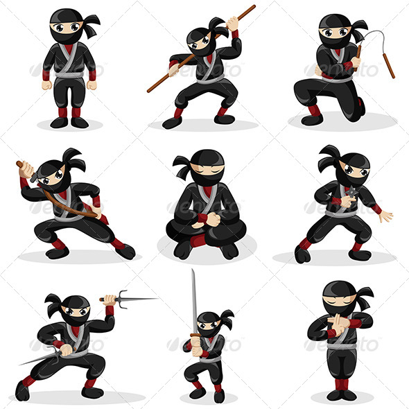 GraphicRiver Ninja Kids in Different Poses 8620597 GraphicRiver Ninja Kids in Different Poses 8620597