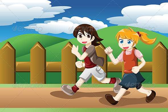 GraphicRiver Girls Running Outdoor 8620661 GraphicRiver Girls Running Outdoor 8620661