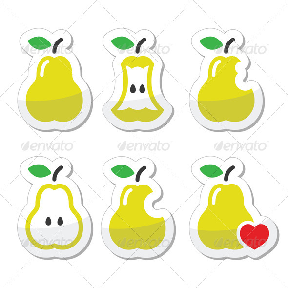 GraphicRiver Pear Pear Core Bitten Half Vector Icons 8624769 GraphicRiver Pear Pear Core Bitten Half Vector Icons 8624769