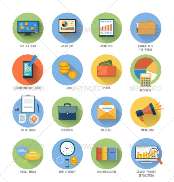 Business, Office and Marketing Items Icons (Concepts)