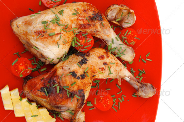 grilled chicken legs with tomatoes and lemon (Misc) Photo Download