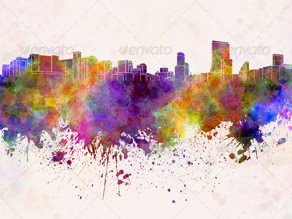 Orlando skyline in watercolor background (Misc) Photo Download