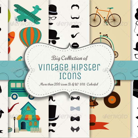 GraphicRiver Big Collection of Vintage Icons 8627016 GraphicRiver Big Collection of Vintage Icons 8627016