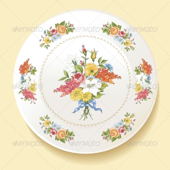 GraphicRiver Baroque Bouquet of Wildflowers on White Plate 8635459 GraphicRiver Baroque Bouquet of Wildflowers on White Plate 8635459