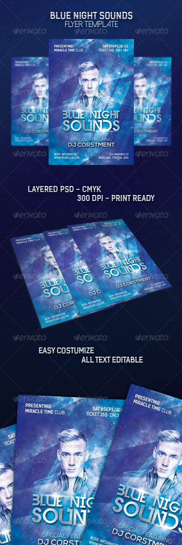 Blue Night Sounds Flyer Template (Clubs & Parties)