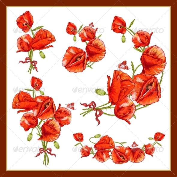GraphicRiver Set of a Beautiful Bouquet Red Poppy 8638557 GraphicRiver Set of a Beautiful Bouquet Red Poppy 8638557