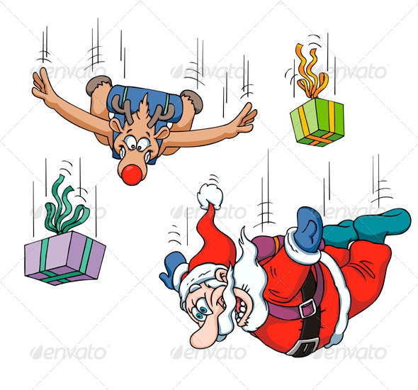 GraphicRiver Santa and Reindeer Sky Diving 8641069 GraphicRiver Santa and Reindeer Sky Diving 8641069