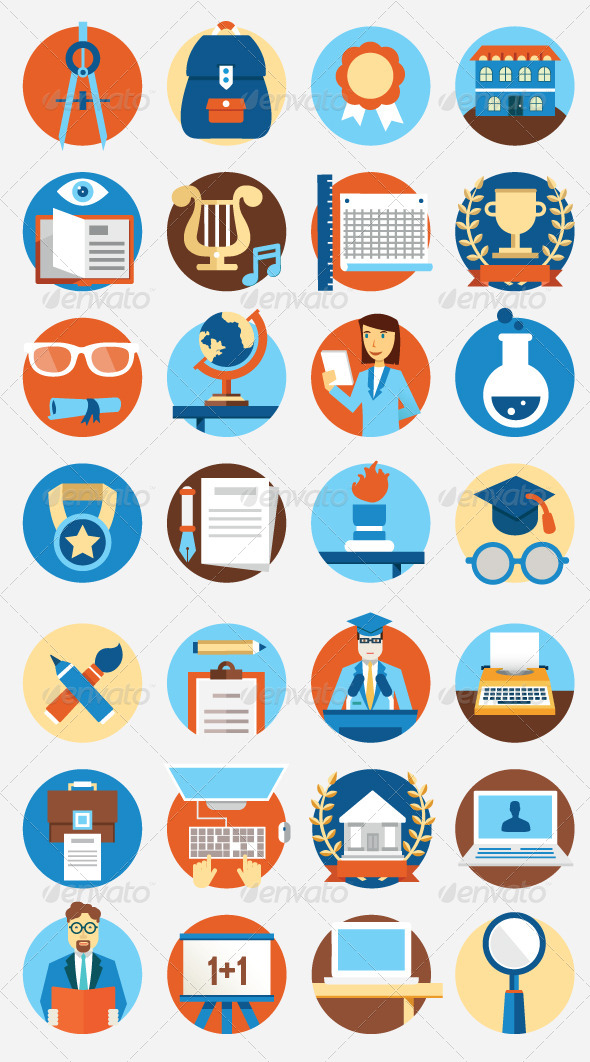 Set of Flat Education Icons (Objects)