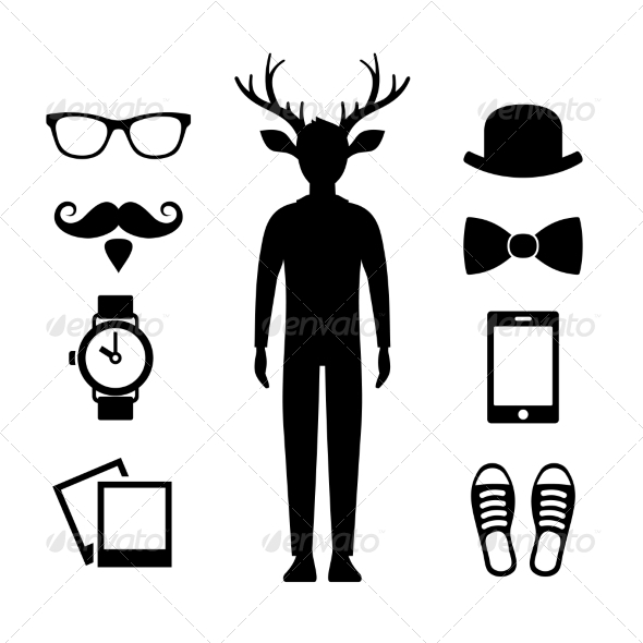 GraphicRiver Hipster Icons Set with Deer Man Silhouette Vector 8657243 GraphicRiver Hipster Icons Set with Deer Man Silhouette Vector 8657243