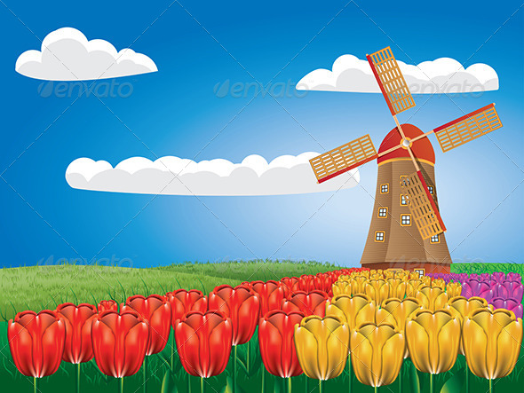 GraphicRiver Windmill and Tulips 8661330 GraphicRiver Windmill and Tulips 8661330