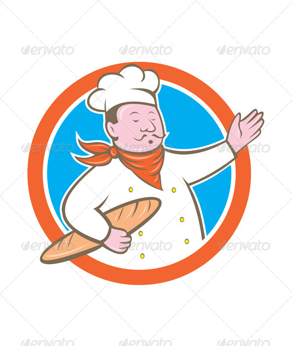 GraphicRiver Chef Holding Baguette Circle Cartoon 8663944 GraphicRiver Chef Holding Baguette Circle Cartoon 8663944