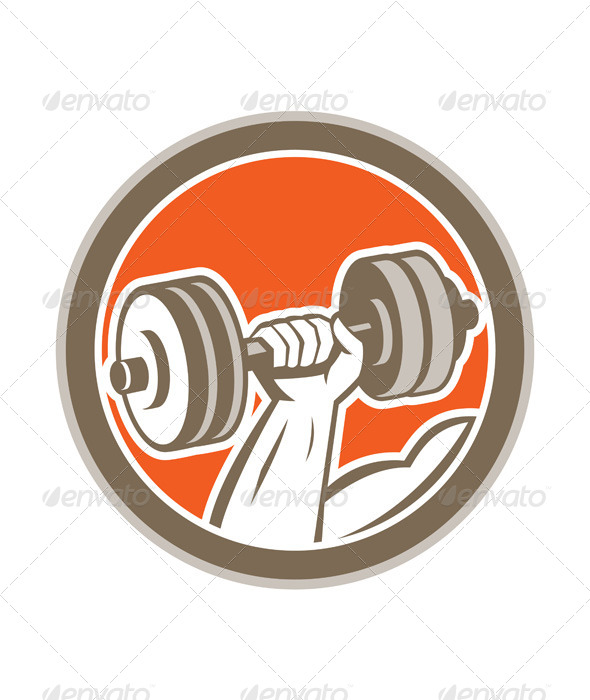 GraphicRiver Hand Lifting Dumbbell Retro Circle 8663970 GraphicRiver Hand Lifting Dumbbell Retro Circle 8663970