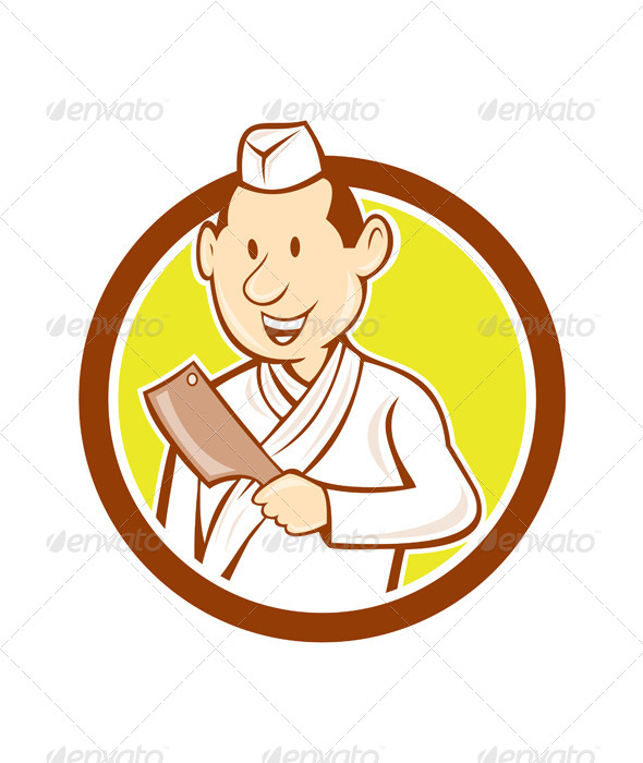 GraphicRiver Japanese Chef with Meat Cleaver Circle Cartoon 8663999 GraphicRiver Japanese Chef with Meat Cleaver Circle Cartoon 8663999