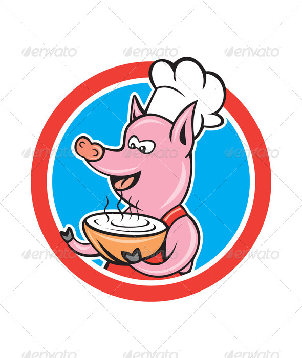 GraphicRiver Pig Chef Holding Bowl Circle Cartoon 8664014 GraphicRiver Pig Chef Holding Bowl Circle Cartoon 8664014