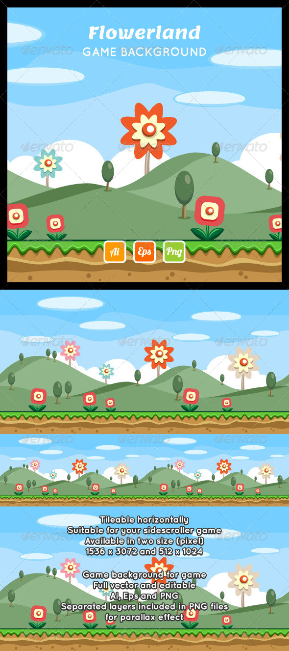 GraphicRiver Flowerland Game Background 8664069 GraphicRiver Flowerland Game Background 8664069