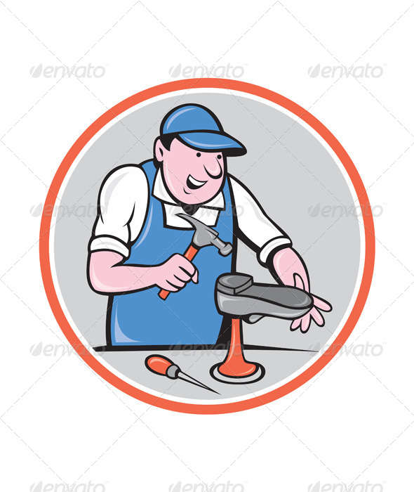 GraphicRiver Shoemaker With Hammer Shoe Circle Cartoon 8664085 GraphicRiver Shoemaker With Hammer Shoe Circle Cartoon 8664085