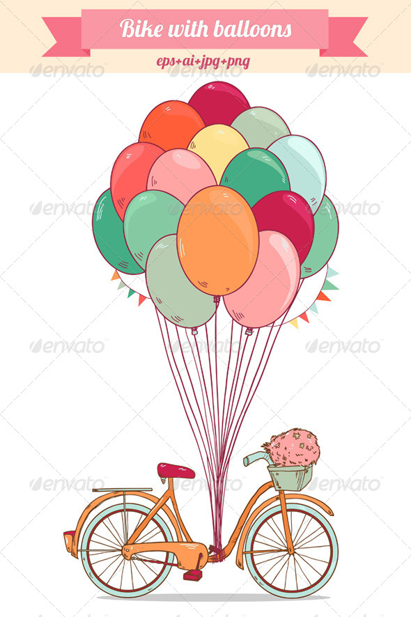 GraphicRiver Bike with Bright Balloons 8664262 GraphicRiver Bike with Bright Balloons 8664262