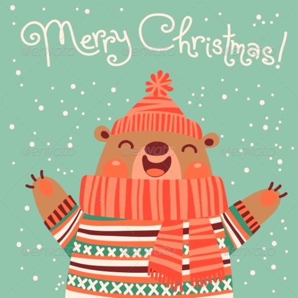 Christmas Card with a Cute Brown Bear