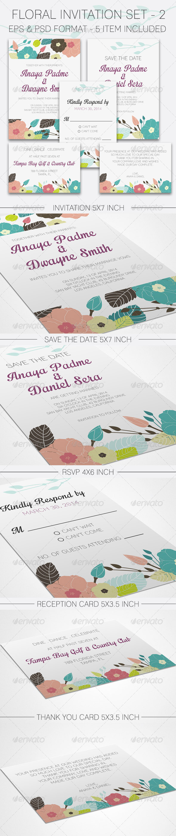 GraphicRiver Floral Wedding Invitation Set 2 8675970 GraphicRiver Floral Wedding Invitation Set 2 8675970